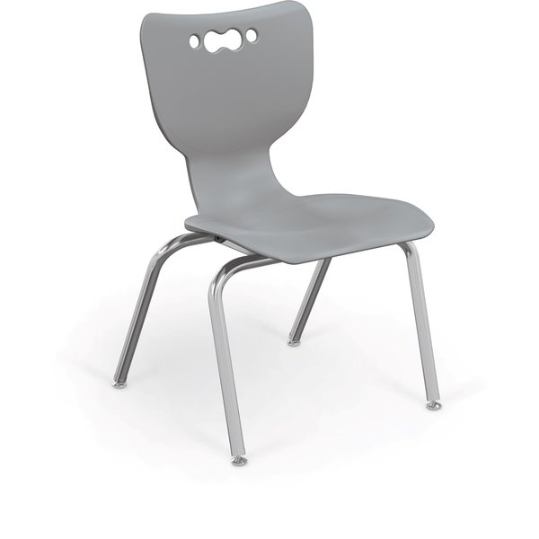 Mooreco Hierarchy School Chair, 4 Leg, 16" Chrome Frame, Grey Armless Shell, PK5 53316-5-GREY-NA-CH